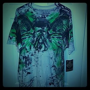 Affliction Archaic 2XL White black and green shirt